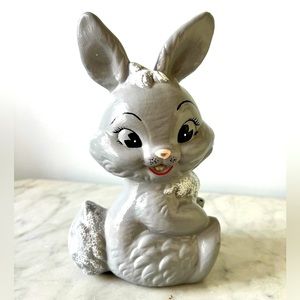 VINTAGE Hand Painted Ceramic Easter Bunny Rabbit • Grey and White